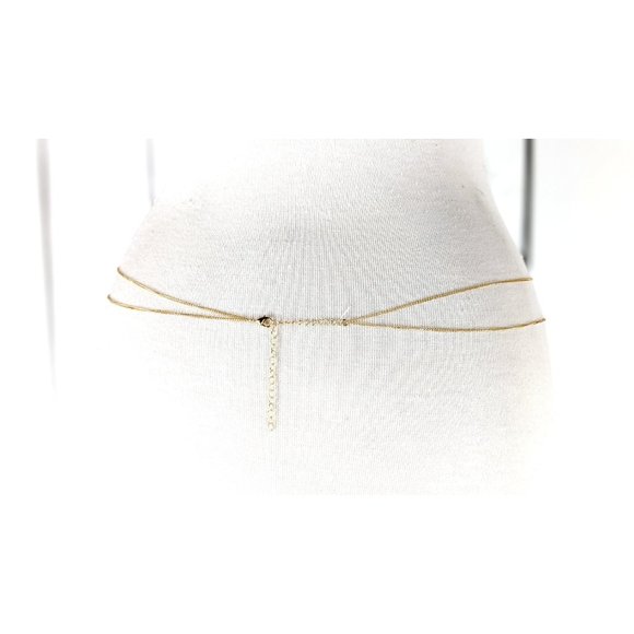 Double gold metal layered chain link dainty lightweight skinny belly chain belt - Picture 4 of 4